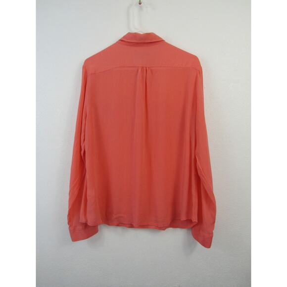 Banana Republic Silk XL 100% Silk Utility Shirt Coral Popover Roll Tab Sleeves - Picture 6 of 6